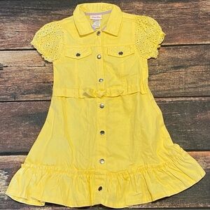 Girls' Vibrant Yellow Button-Front Dress with Eyelet Sleeves